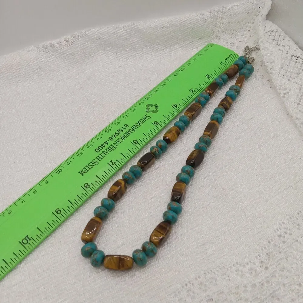 Necklace Tiger Eye Turquoise Beads Polished Gemstone Mixed Stone